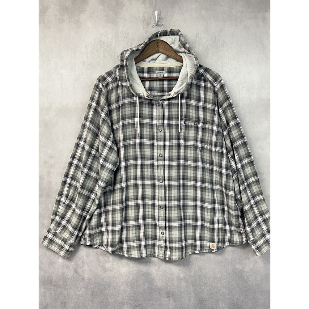 Carhartt Campton Womens Flannel Hooded Shirt XXL Plaid Snap Front Cabin Outdoor